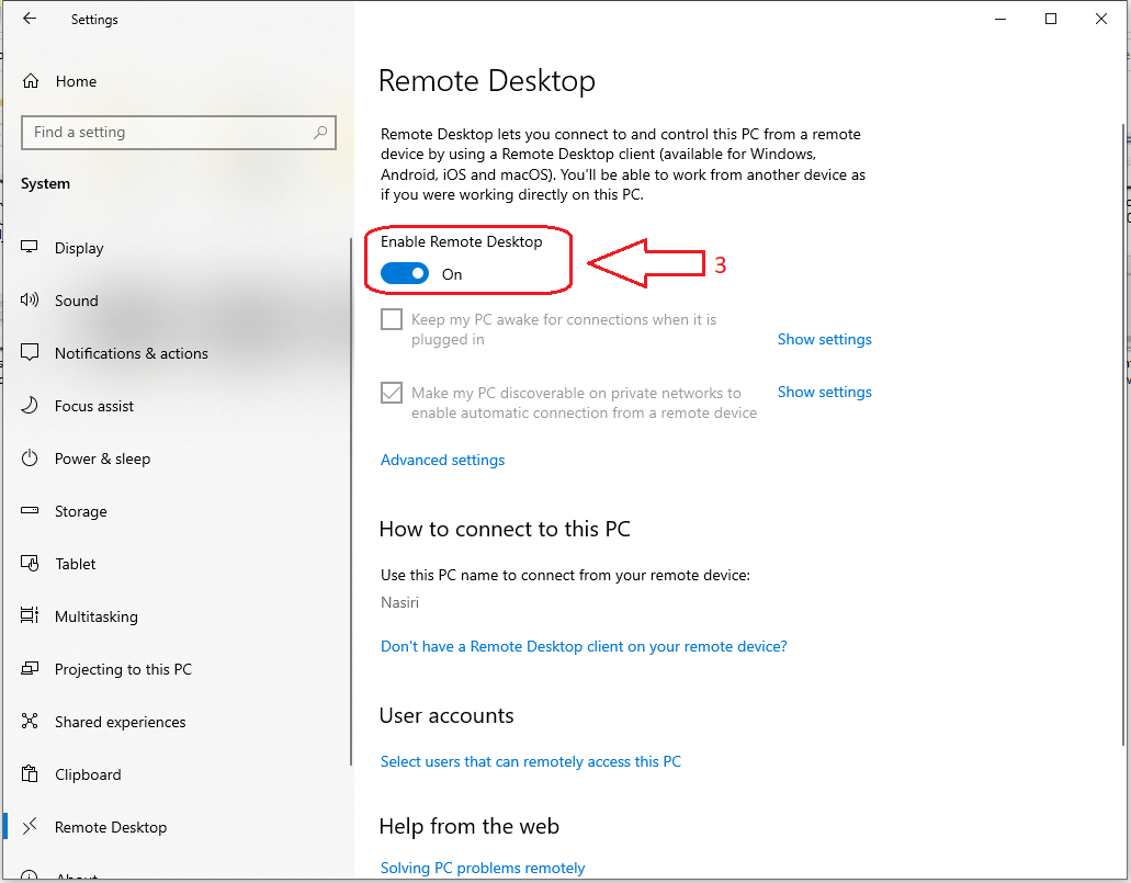 access rdp on windows 10