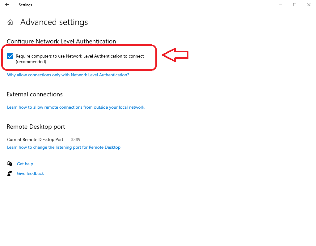 access rdp on windows 10