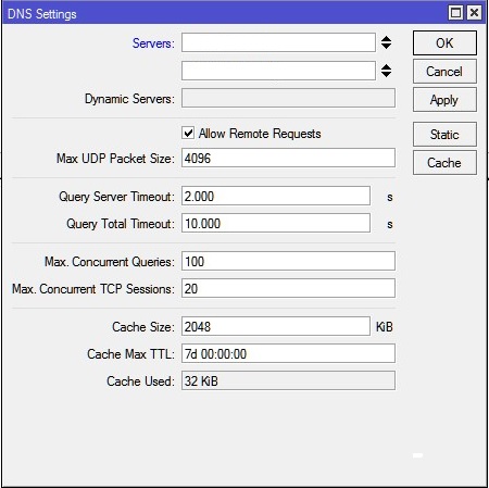 set up dns in mikrotik